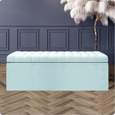 The Range 180cm Safar Ottoman Storage Box, Plush Velvet Striped Upholstered End of Bed Bench, Black - White Plush Velvet