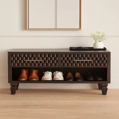 The Range Solid Wood Cadiz Carved Shoe Storage Bench - Brown