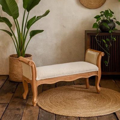 The Range Tahala Boucle Bench with Cabriole Legs - Cream
