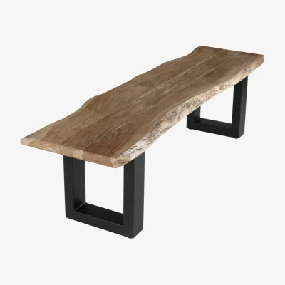The Range Live Edge Large Dining Bench  175cm with black Metal legs - Tan