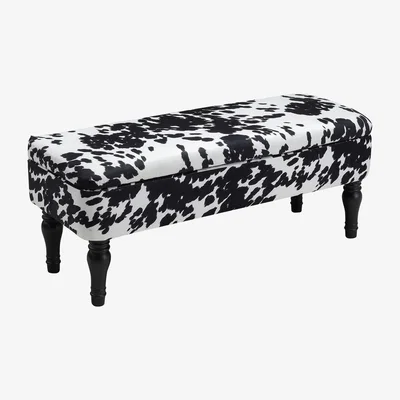 The Range Cowmooflage Storage Flip Top Ottoman Bench Box Chest Footrest Padded Seat - Black White
