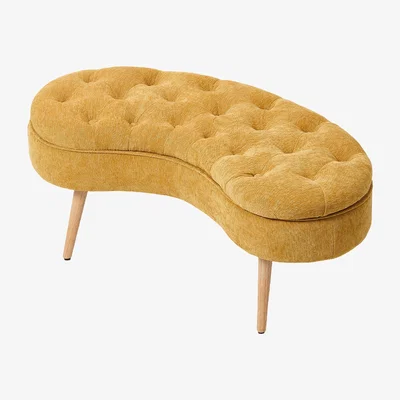 The Range Chenille Upholstered Ottoman Bench with Button Tufting and Storage - Yellow