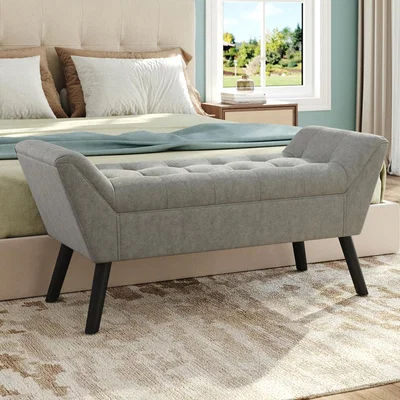 The Range Velvet Buttoned Bench with Raised Arms - Grey