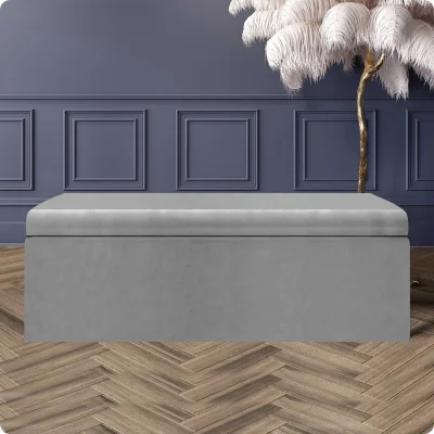 The Range Large Plain Safar Storage Ottoman Box, Plush Velvet Upholstered Deep Storage End of Bed Bench - Silver Plush Velvet