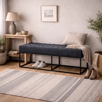 The Range Cavan Chenille Diamond Bench Steel - Blue