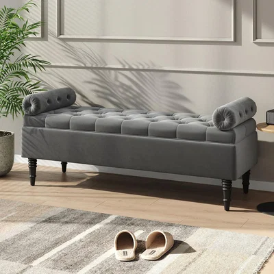 The Range Upholstered Storage Bench Seat with Armrests - Grey