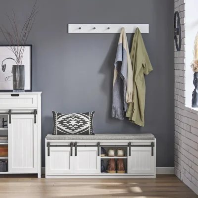 The Range Shoe Storage Bench with Sliding Doors - White - White