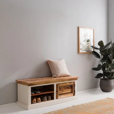 The Range Alington Solid Mango Wood Shoe Storage Bench Natural - White