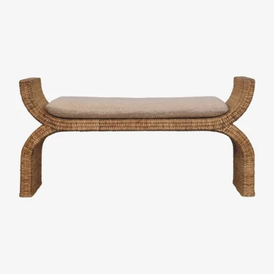 The Range Solid Wood Rattan Weave Boucle Bench - Oak-ish