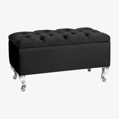 The Range 180cm Chesterfield Ottoman Storage Bench, Teal Tufted Upholstered Velvet Ottoman Footstool - Black Plush Velvet