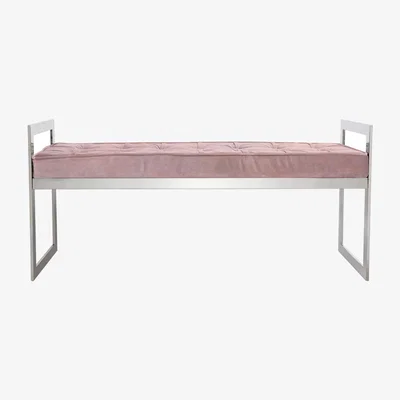 The Range Wide Stainless Steel Bench with Velvet Seat - Pink/Chrome