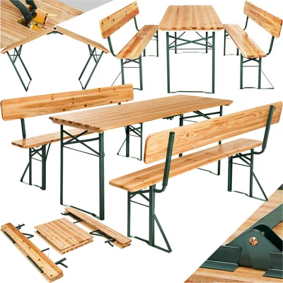 The Range Picnic Table  Benches Franz, 1 Table  2 Benches, Foldable, With Backrests - Brown
