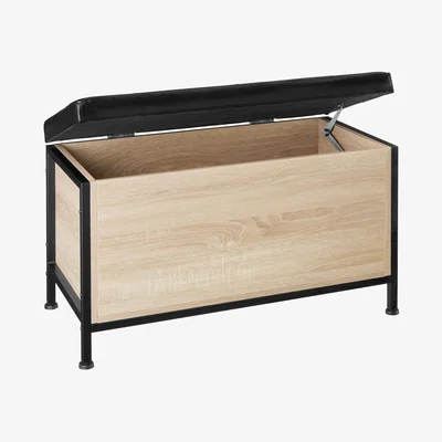 The Range Storage Bench Calico - Padded Seat, 81.5x41.5x50.5cm - Industrial Wood Light, Oak Sonoma