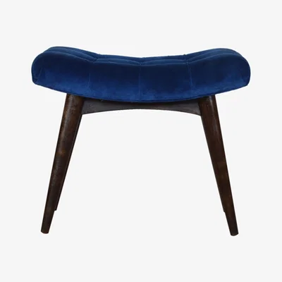 The Range Modern Hand Crafted Royal Blue Cotton Velvet Curved Bench - Blue
