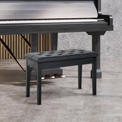 The Range PU Leather Piano Bench with Storage Makeup Dressing Stool - Black