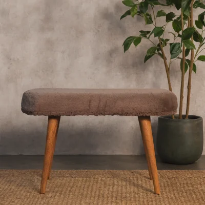 The Range Rome Mocha Faux Fur Bench with Mango Wood Legs - Brown