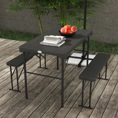 The Range Outsunny Folding Picnic Table with 2 Benches - Dark Grey