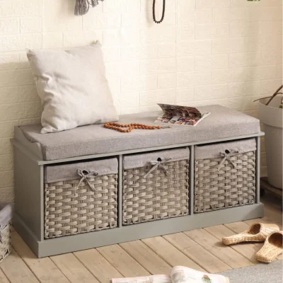 The Range Malibu White Storage Bench 3 Drawer - Grey