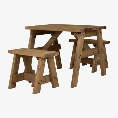 The Range Victoria Space Saving Picnic Table Benches Set - Rustic brown / 60cm