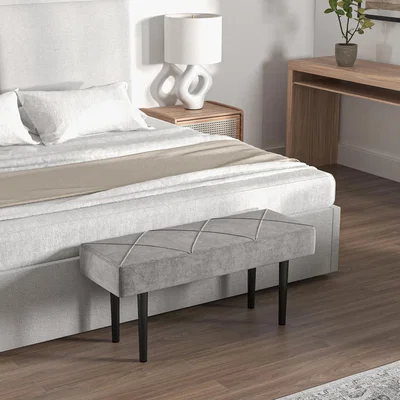 The Range End of Bed Bench with X-Shape Design and Steel Legs - Grey