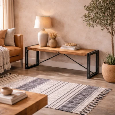 The Range Toivakka Reclaimed Wood and Iron Industrial Dining Bench - Brown