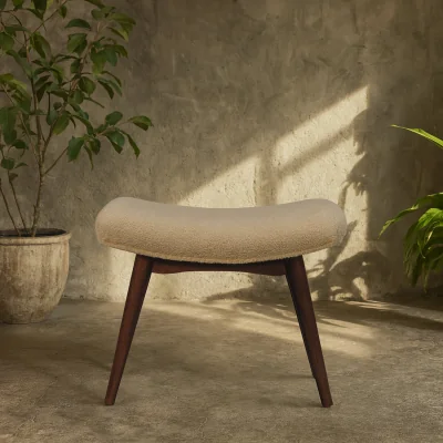 The Range Bolzano Caramel Boucle Curved Bench with Mango Wood Legs - Brown