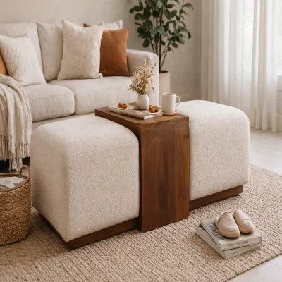 The Range Solid Wood Arden Bench Duo - Brown and Cream