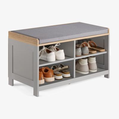 The Range Shoe Storage Bench with Padded Seat and 4 Open Storage Shelves - Grey / Melamine
