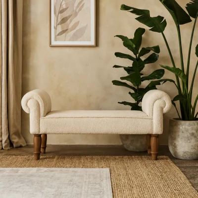 The Range Olbia Boucle Bench with Mango Wood Legs - Beige