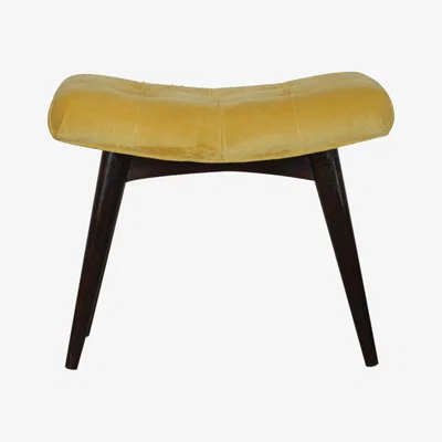 The Range Mustard Cotton Velvet Curved Mango Wood Bench - Yellow