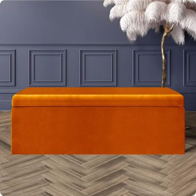 The Range Large Plain Safar Storage Ottoman Box, Plush Velvet Upholstered Deep Storage End of Bed Bench - Burnt Orange Plush Velvet