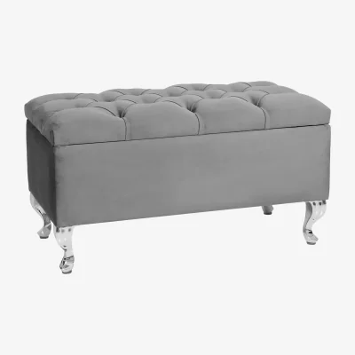 The Range 180cm Chesterfield Ottoman Storage Bench, Teal Tufted Upholstered Velvet Ottoman Footstool - Grey Plush Velvet