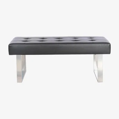 The Range Long Soft Bench Seat Faux PU Leather Chair Pad Stool - Black