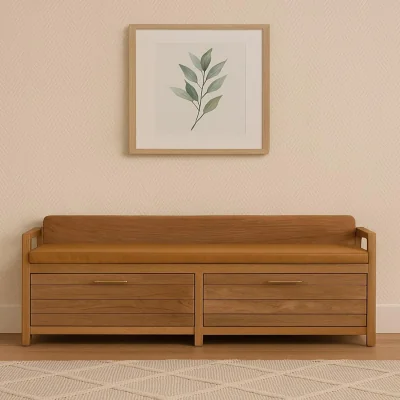The Range Solid Wood Oxford Oak-ish 2 Drawer Storage Bench - Brown