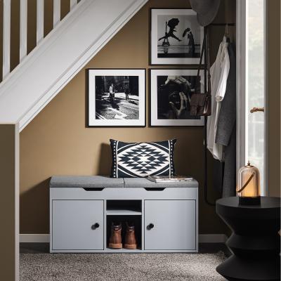 The Range Stylish Shoe Bench with 2 Folding Padded Seats and 2 Doors - Grey