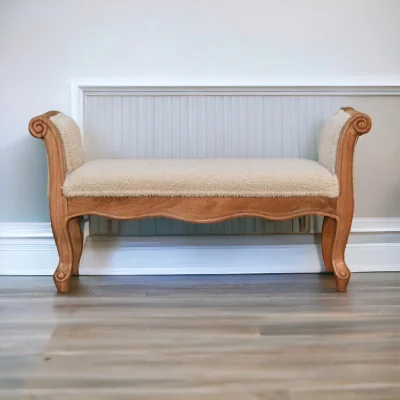 The Range Solid Wood upholstered French Style Bench - Beige