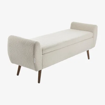 The Range Teddy Fur Upholstered Storage Bench - Off White