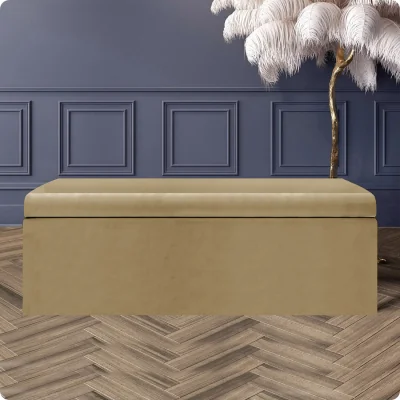 The Range Large Plain Safar Storage Ottoman Box, Plush Velvet Upholstered Deep Storage End of Bed Bench - Mink Plush Velvet