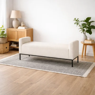 The Range Brooklyn Upholstered Ivory Linen Bench - Neutral