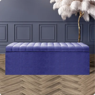 The Range Safar Naples Ottoman Storage Box, Charcoal Striped Upholstered Blanket Chest & End of Bed Bench - Blue Naples