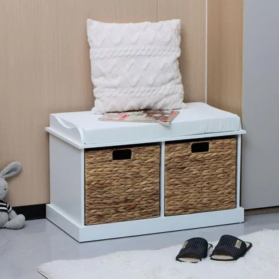 The Range Lapworth Hallway Storage Bench with Wicker Drawers - White / 2