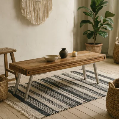 The Range Los Angeles Reclaimed Wood Dining Bench with Metal Legs - Brown