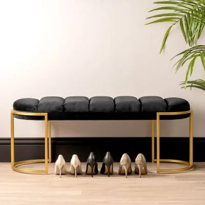 The Range Vanity Living Velvet Tufted Bench with Champagne Legs - Black