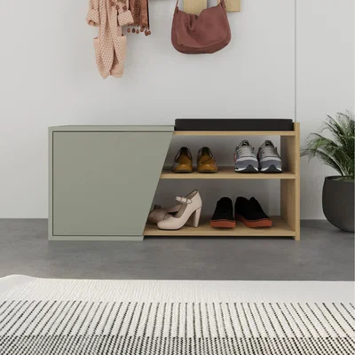The Range Fiona Modern Shoe Bench - Ash Green - Oak