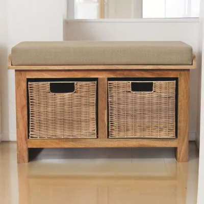 The Range Solid Wood Rattan Bench - Light Brown