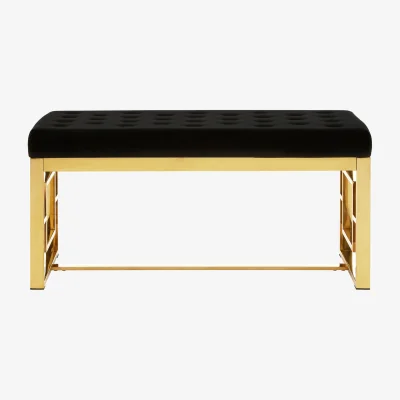 The Range Allure Black Velvet and Gold Bench - Black, Gold