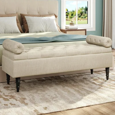 The Range Storage Bench with Side Pillows - Beige