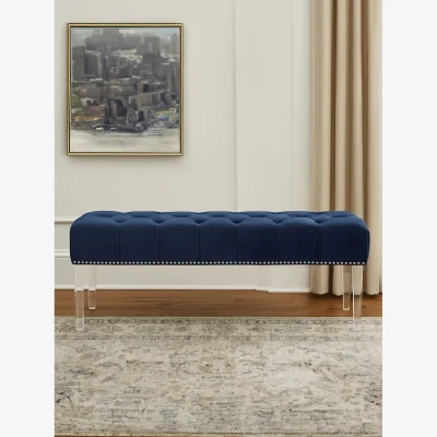 The Range Clarence Blue Velvet Bench - Blue