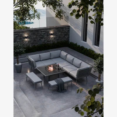 Royal Craft Mayfair Corner Lounging Set with Fire Pit Table and 2 Benches