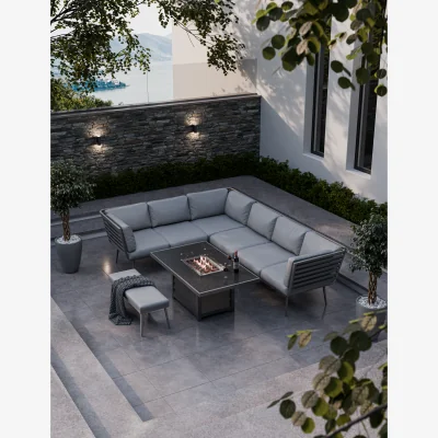 Royal Craft Mayfair Corner Lounging Set with Fire Pit Table and 1 Bench